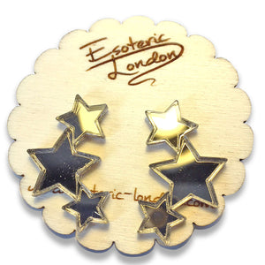 Triple Star Mirrored Stud Earrings Bronze