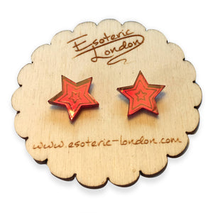 Small Star Stud Mirrored Earrings Red