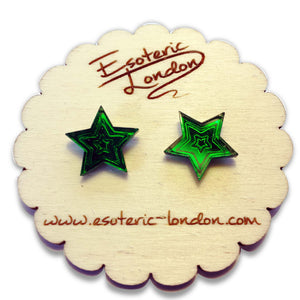 Small Star Stud Mirrored Earrings Green