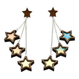 Triple Star Stud Dangle Earrings displayed