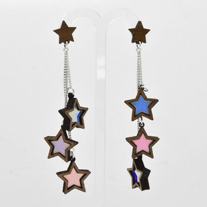 Stripe Star Stud Dangle Earrings hanging