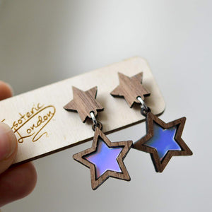Star Stud Earrings on Card Blue Mauve