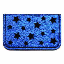 Blue Metallic Leather Star Cut Card Holder