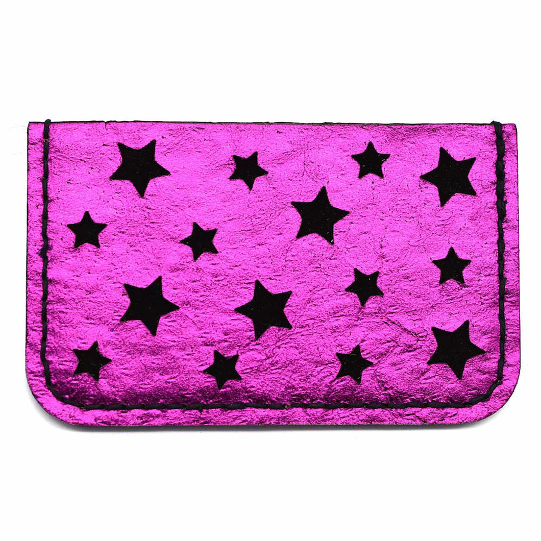 Pink Metallic Leather Star Cut Card Holder