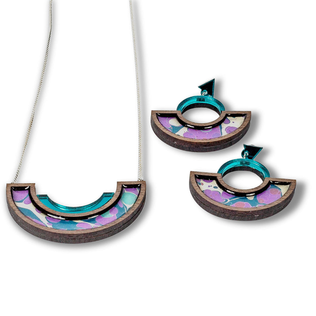 Necklace and Erring Set in Turquoise & Mauve