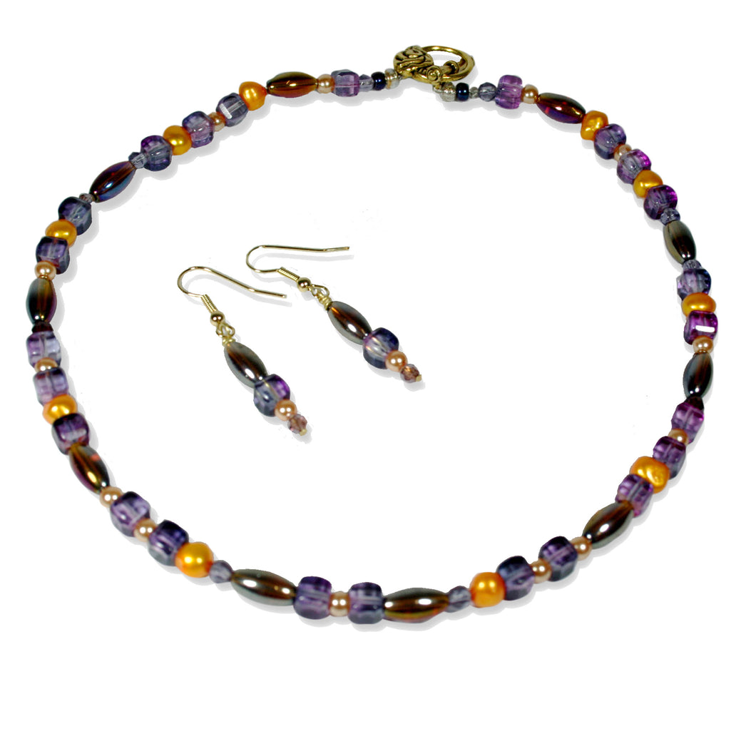 Choker with earrings Necklace Set Amethyst by CMS Jewellery