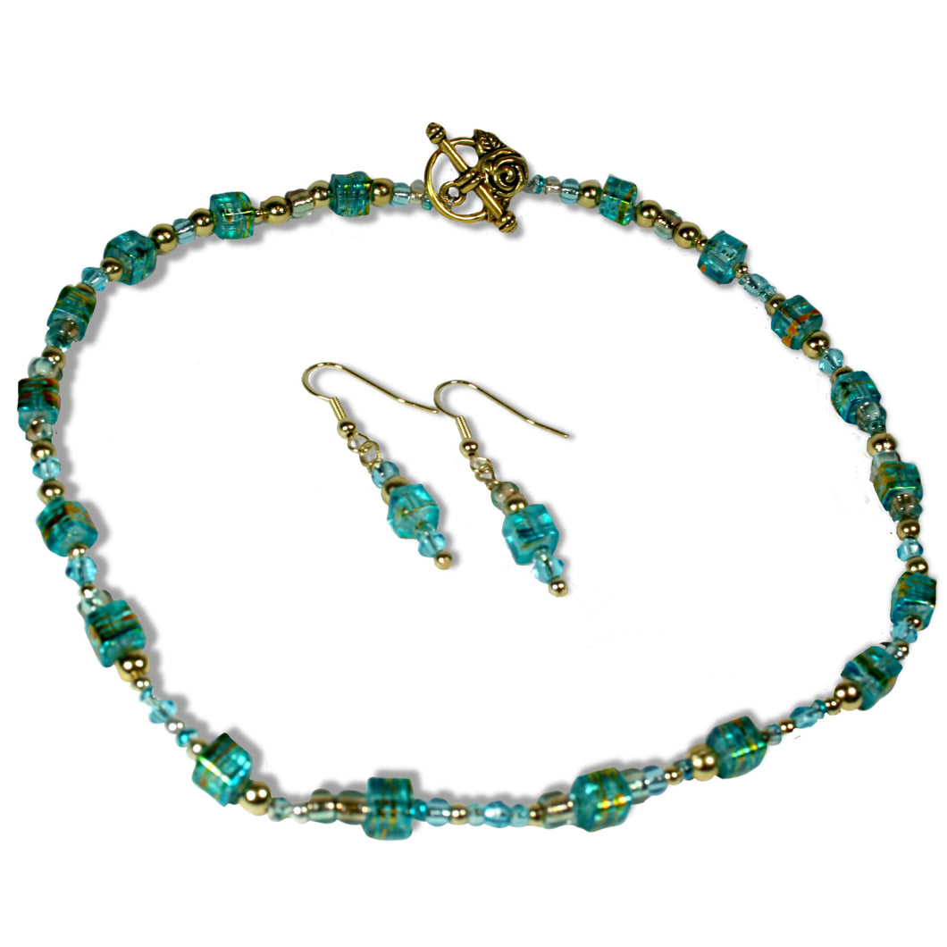 Choker with Earrings Necklace Set Turquoise by CMS Jewellery