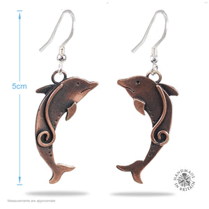 Copper Dolphin Drop Earrings by Sharon McSweeny