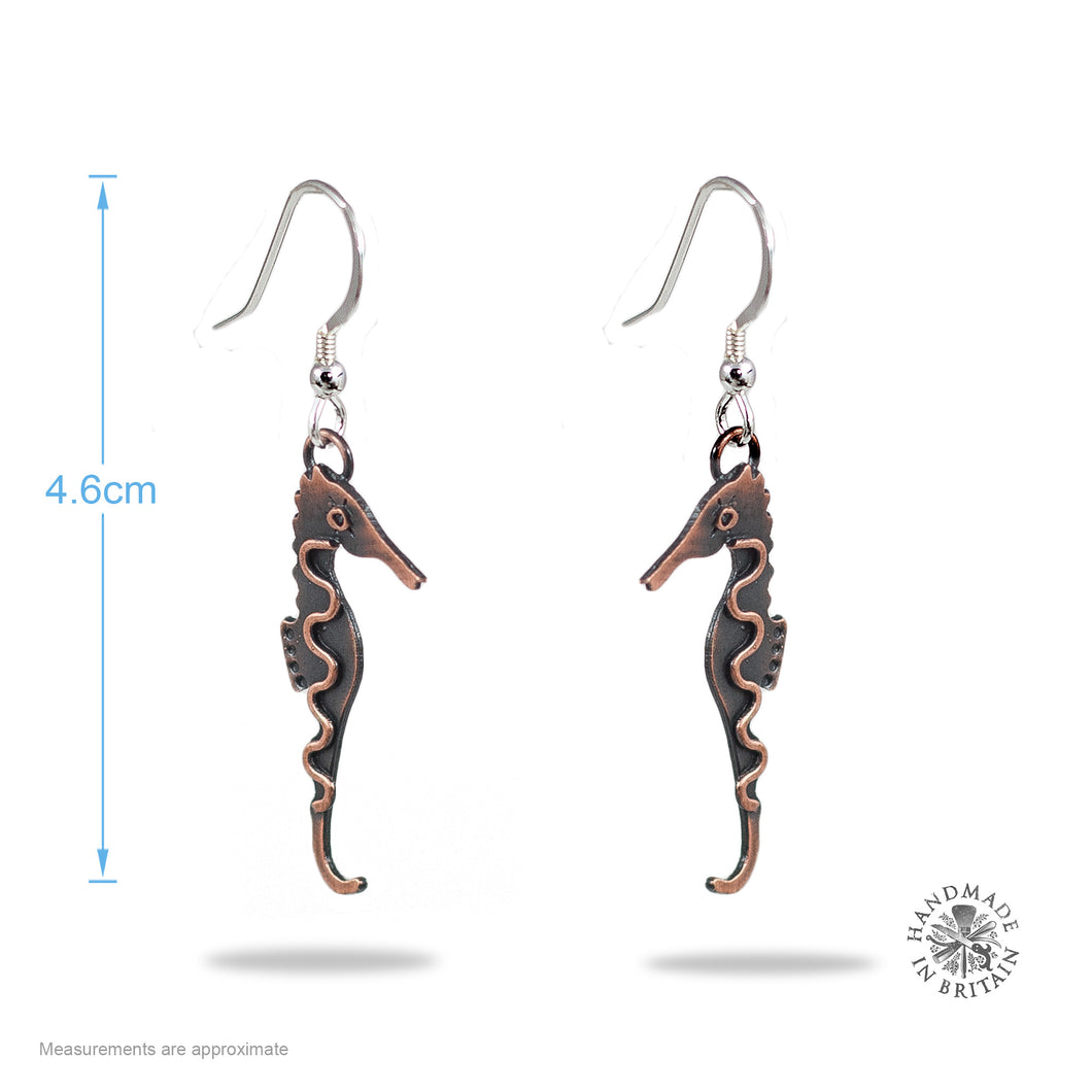 Copper Seahorse Drop Earrings by Sharon McSweeny