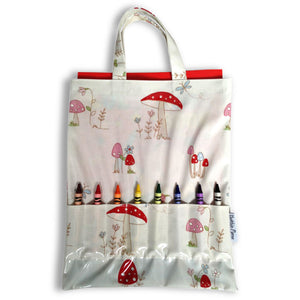 Crayon Bags  - toadstool design - bag with crayons and colouring book 
