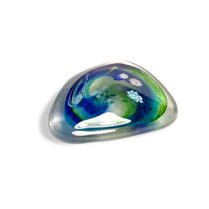 Green Blue Glass Salsa Pebble Paperweight by Martin Andrews