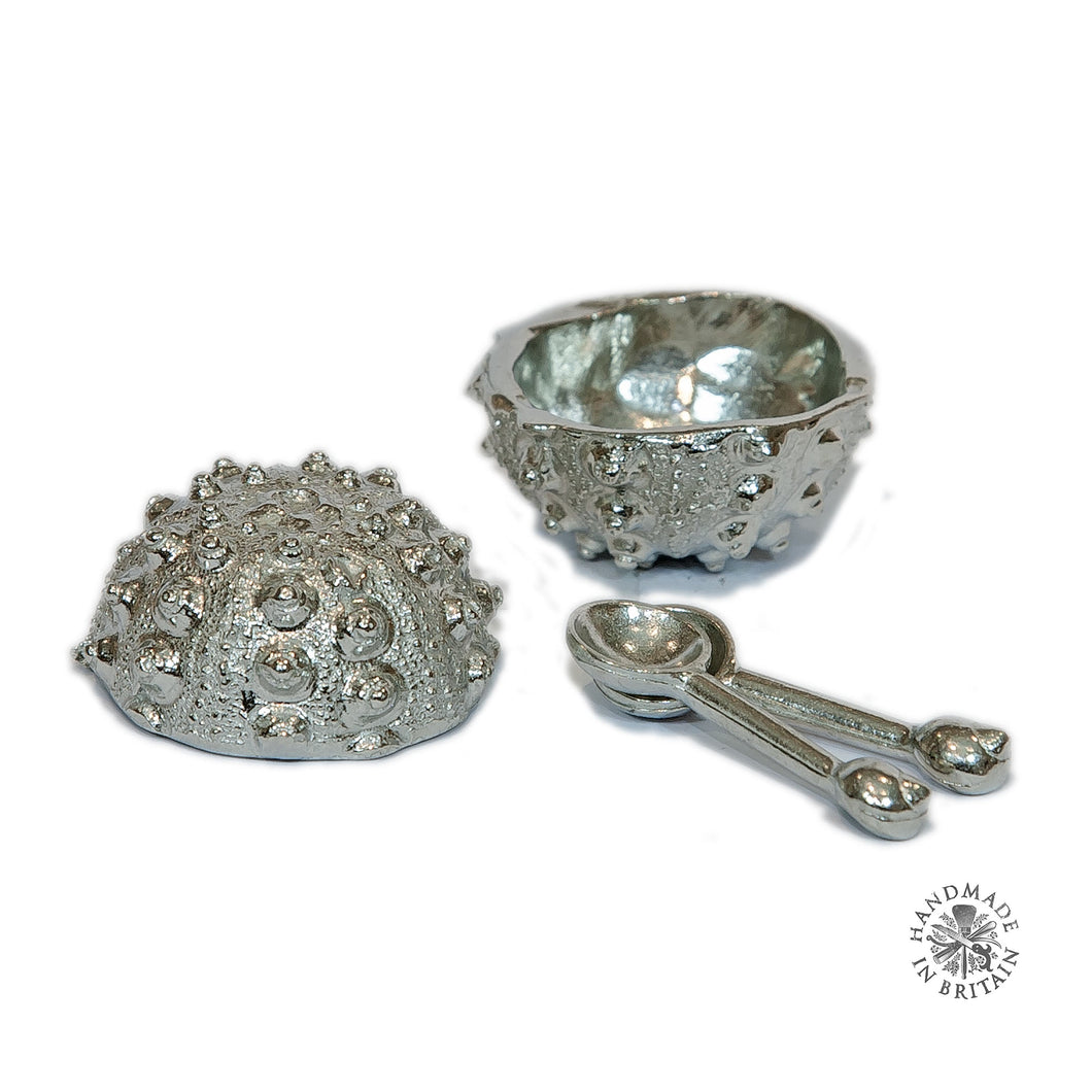 Pair of Small Urchin shaped Salts with spoons