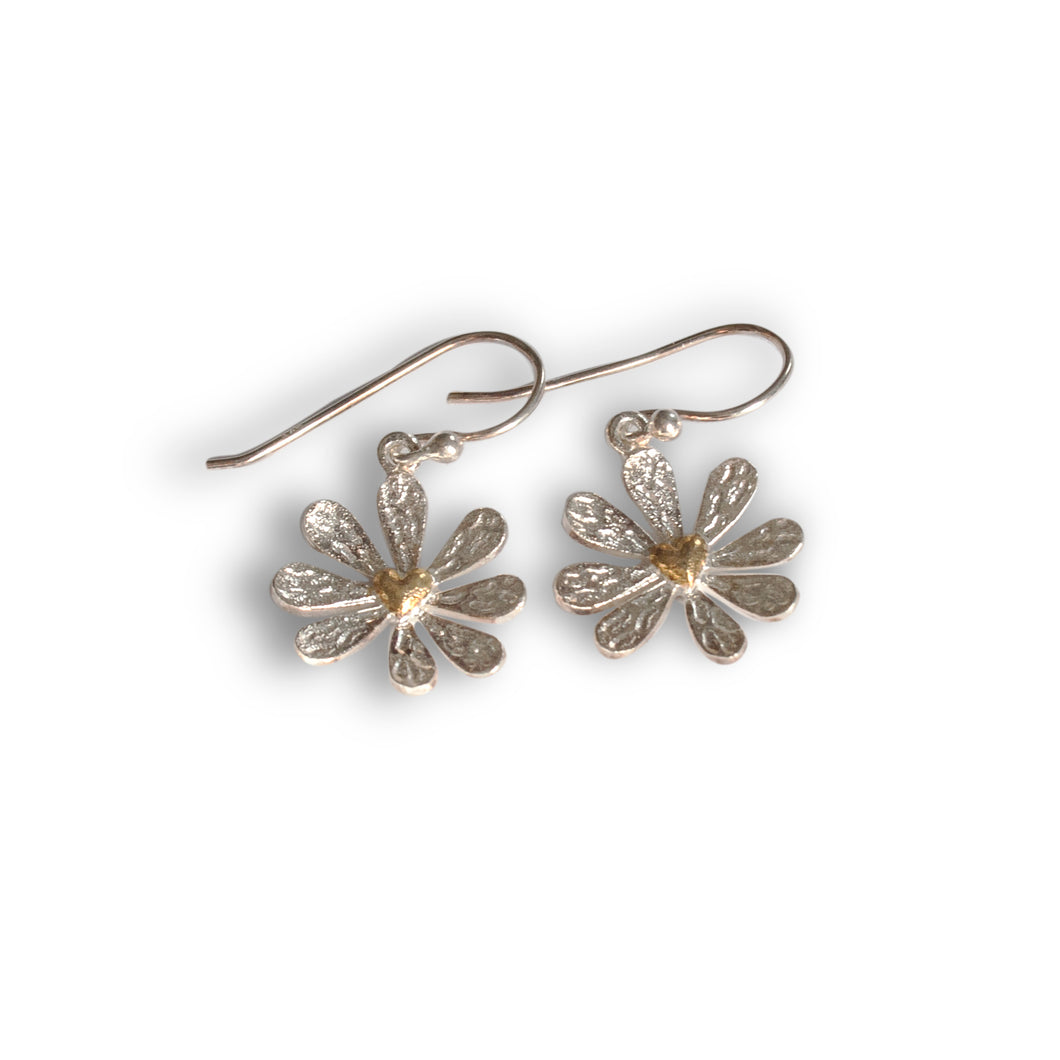 Silver Daisy with heart earrings Jewellery 