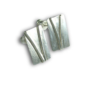 Silver Oblong Stud Earrings V by Len Mills Jewellery 