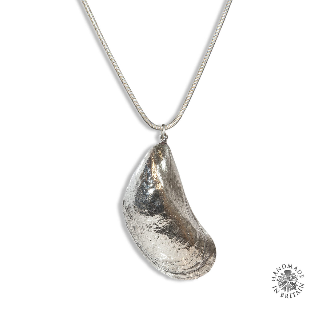 Silvered Mussel Pendant on Chain