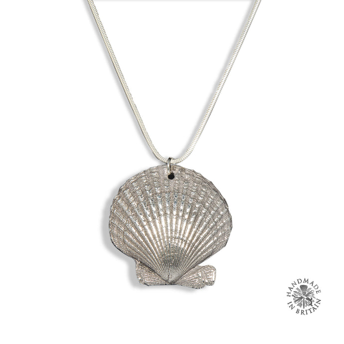 Silvered Scallop Pendant on Silver Chain